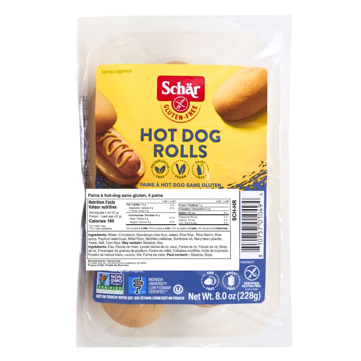 Schär Gluten Free Hot Dog Rolls, 4 Rolls