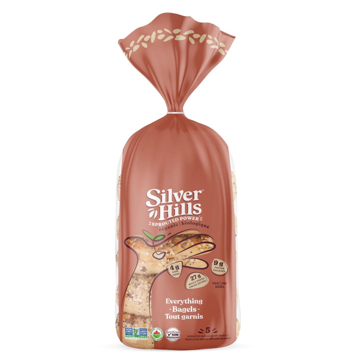 Silver Hills Organic Sprouted Whole Grain Bagel Everything, 5 Bagels