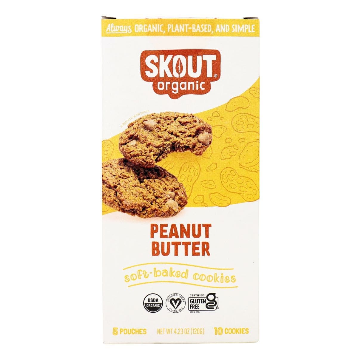 Skout Organic Soft Baked Cookies Peanut Butter, 5 Pouches