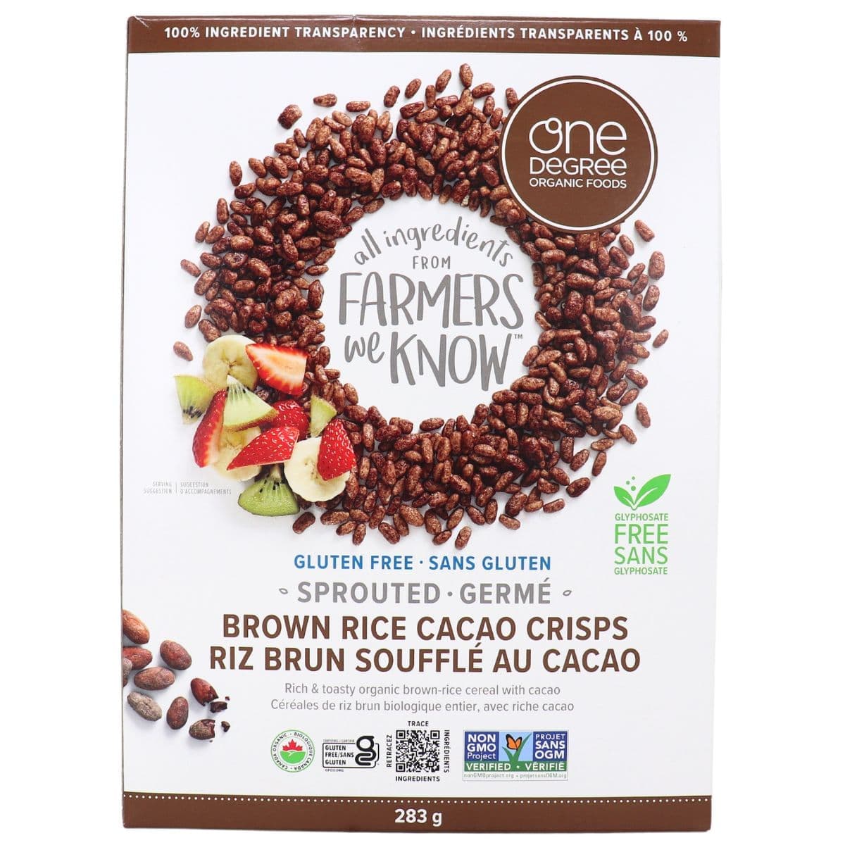 One Degree Organic Sprouted Brown Rice Cacao Crisps, 283g