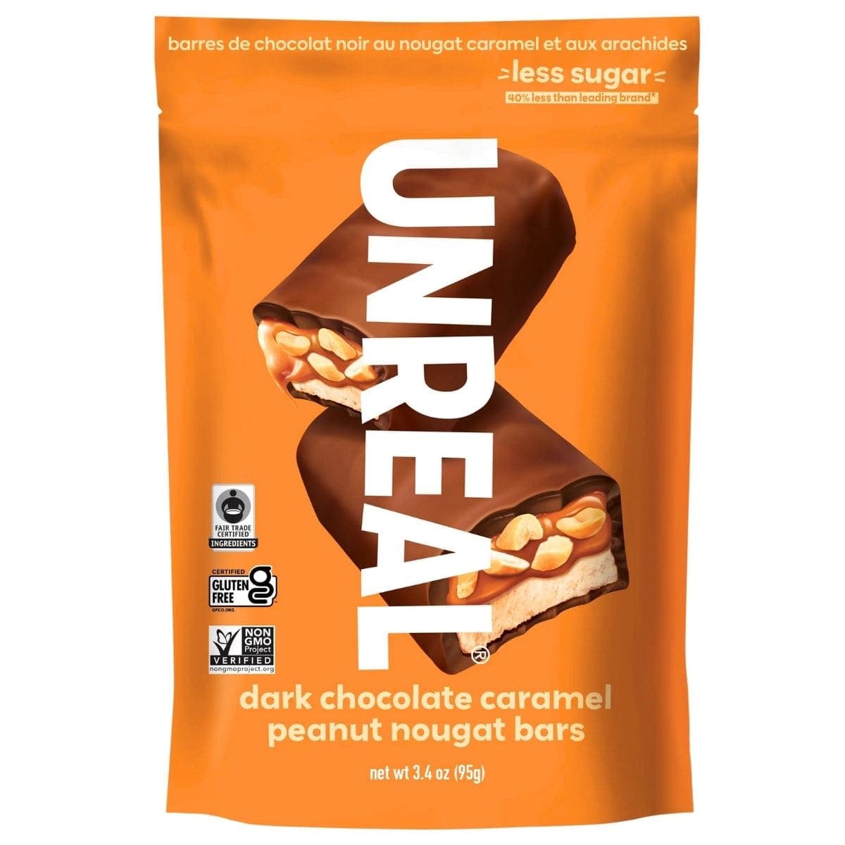 Unreal Dark Chocolate Caramel Peanut Nougat Bars, 95g