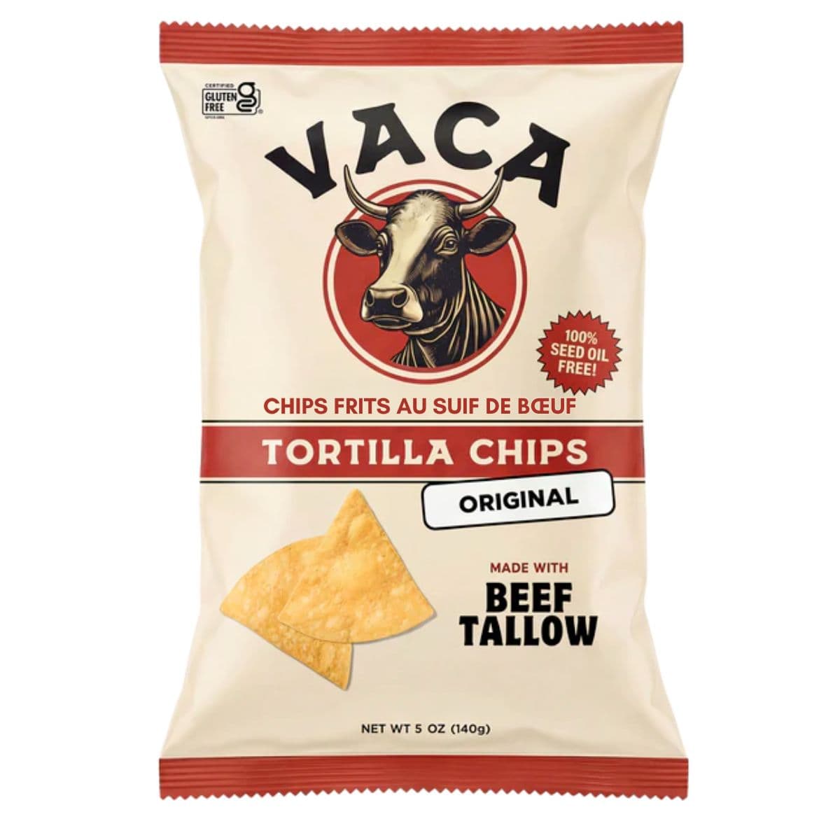 Vaca Chips Tortilla Chips made with Beef Tallow Original, 140 g