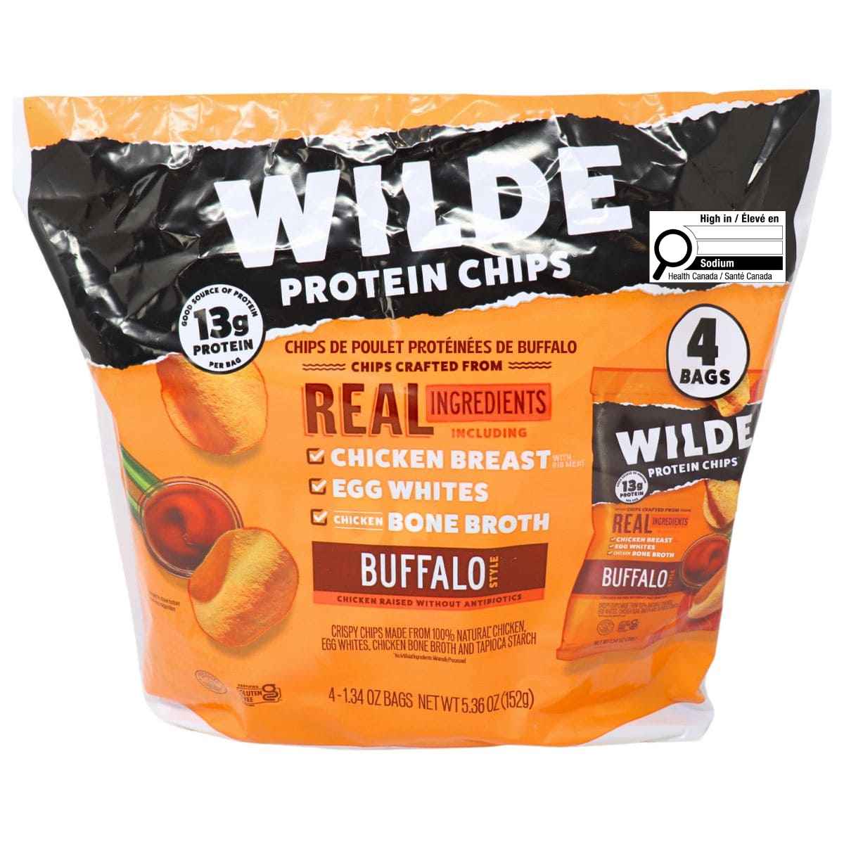 WILDE Protein Chips Snack Packs Buffalo, 4 Pack