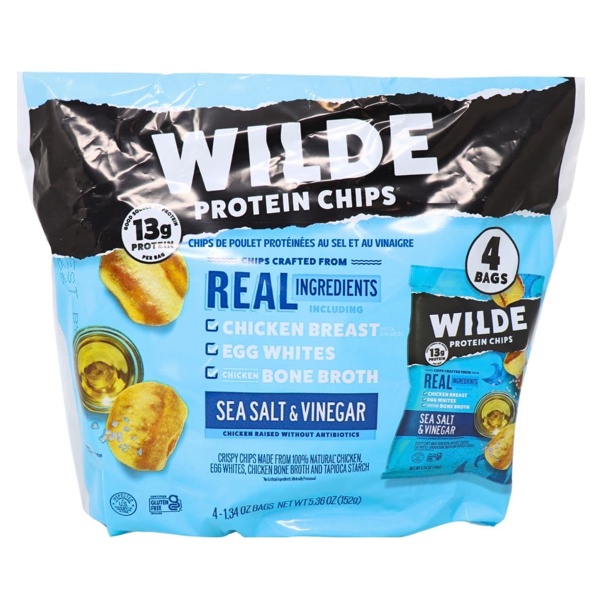 WILDE Protein Chips Snack Packs Sea Salt & Vinegar, 4 Pack