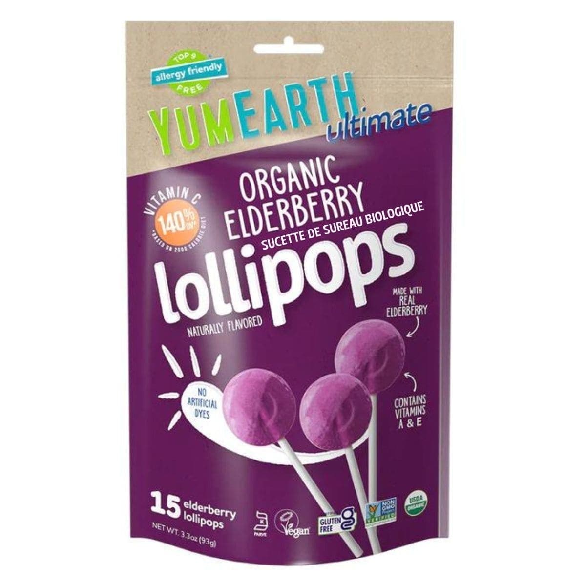 YumEarth Ultimate Organic Elderberry Lollipops, 15 Pops