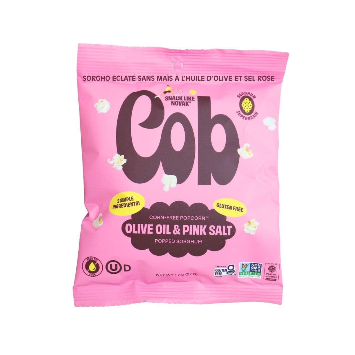 Cob Foods Corn-Free Popcorn Popped Sorghum Olive Oil & Pink Salt, 27 g
