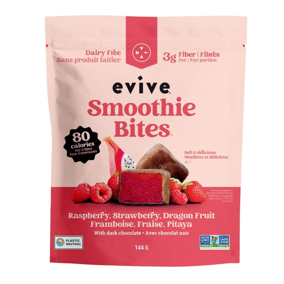 Evive Chocolate-Covered Smoothie Bites Raspberry, Strawberry & Dragon Fruit, 180 g