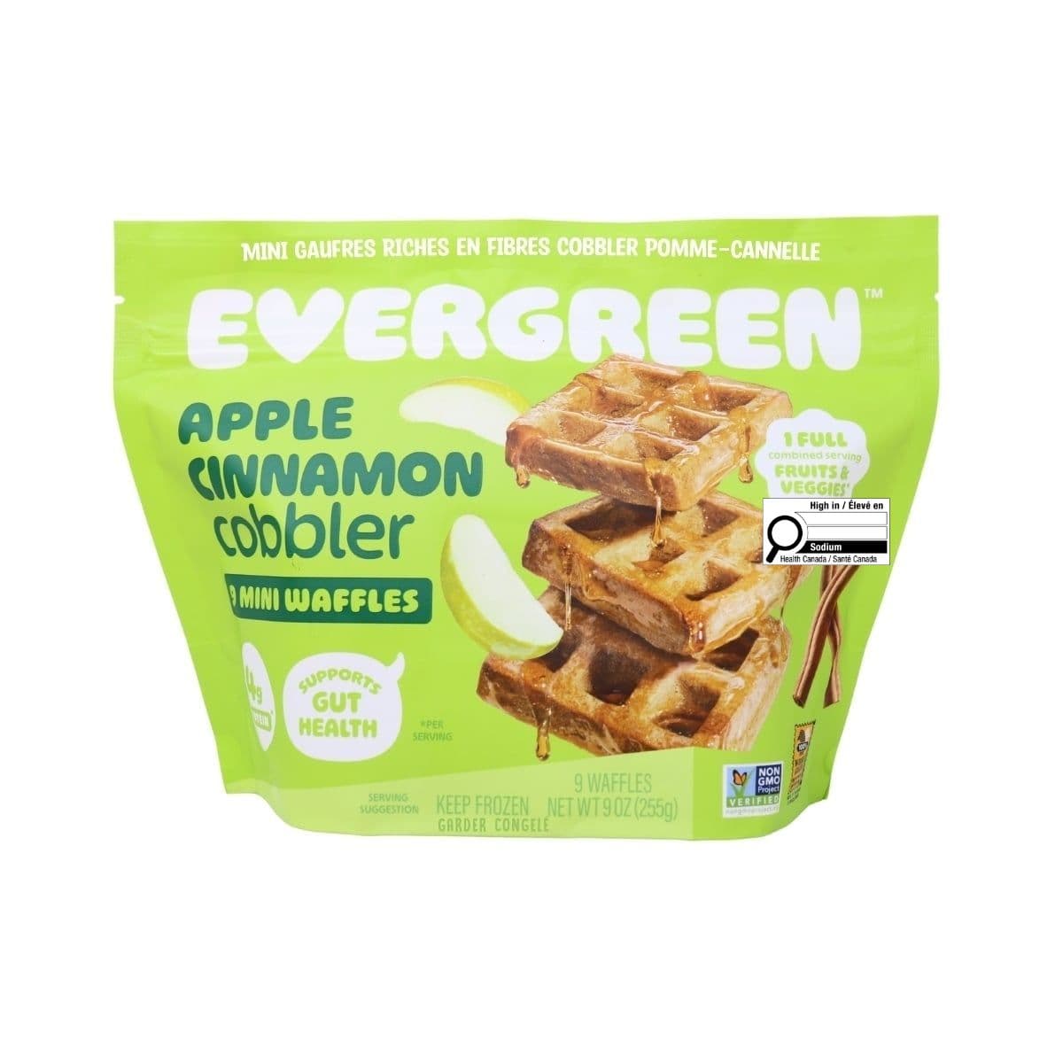 Evergreen High-Fibre Mini Waffles Apple Cinnamon Cobbler, 9 Pack