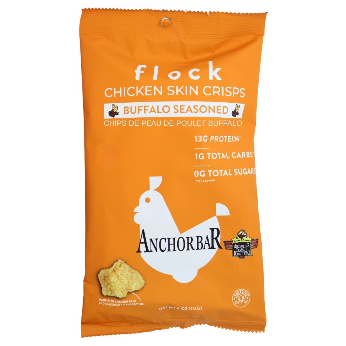 Flock Chicken Skin Crisps Buffalo, 113 g