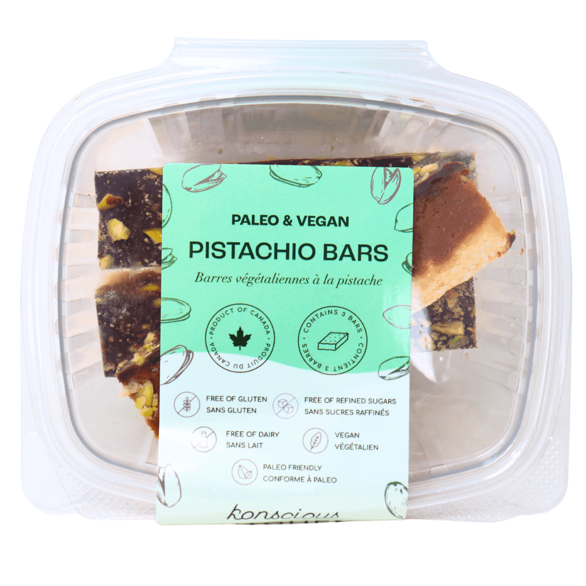 Konscious Kitchen Paleo & Vegan Pistachio Bars, 3-Pack