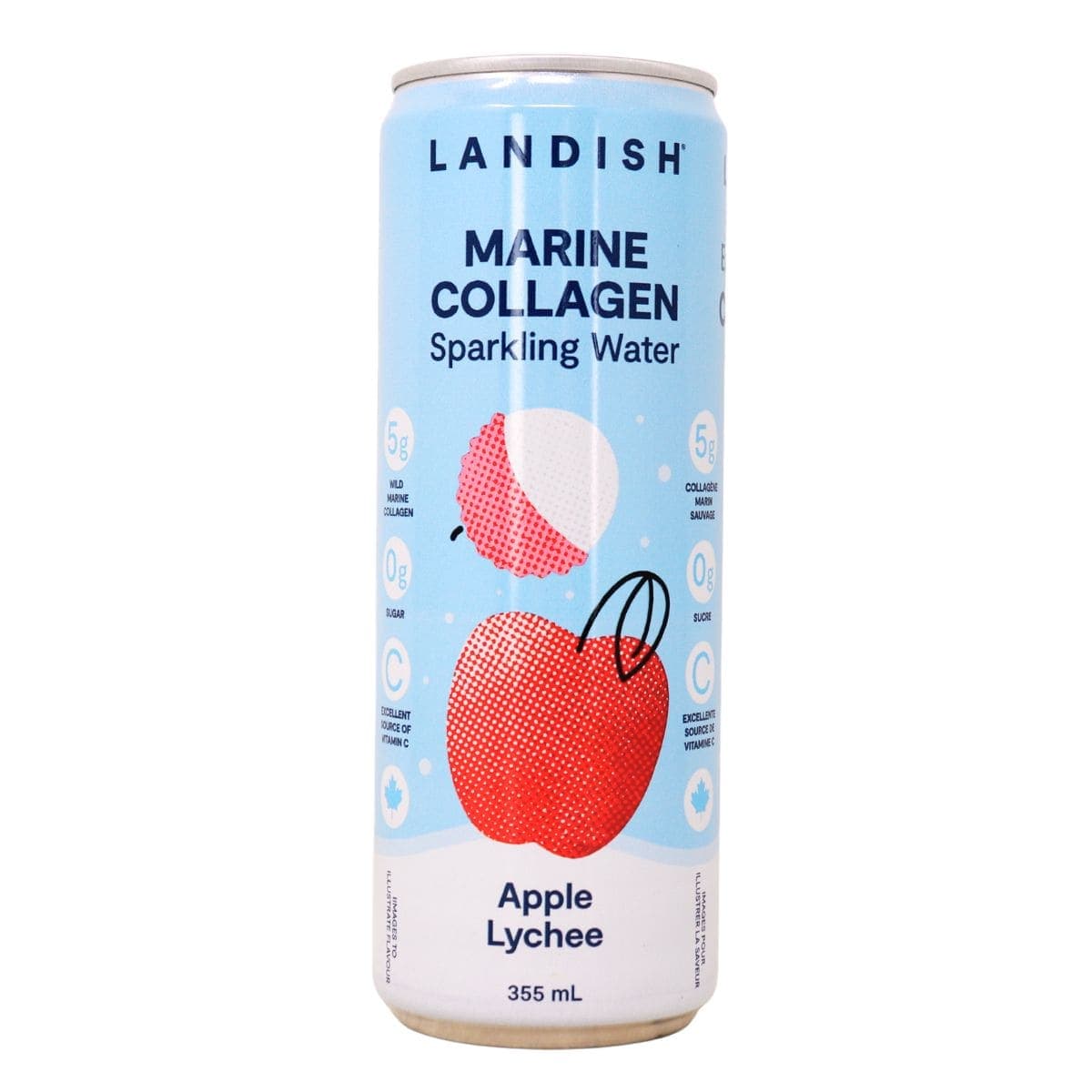 Landish Marine Collagen Sparkling Water Apple Lychee, 355 mL