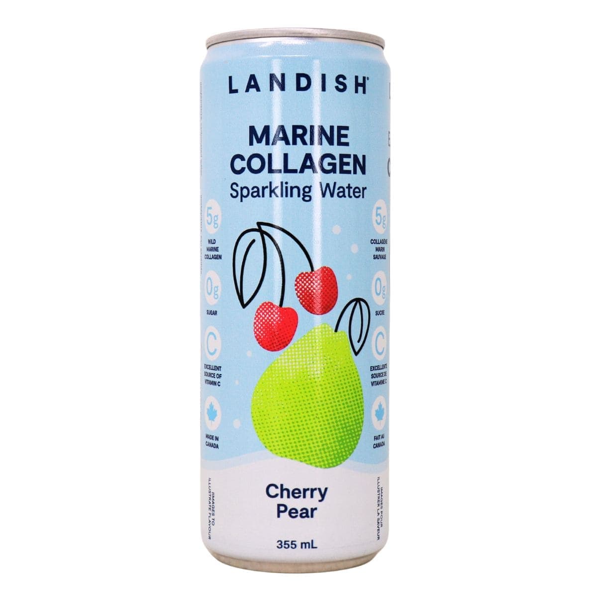 Landish Marine Collagen Sparkling Water Cherry Pear, 355 mL