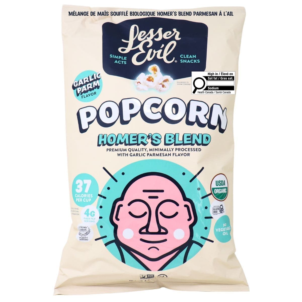 Lesser Evil Organic Popcorn Homer’s Blend Garlic Parmesan, 130g