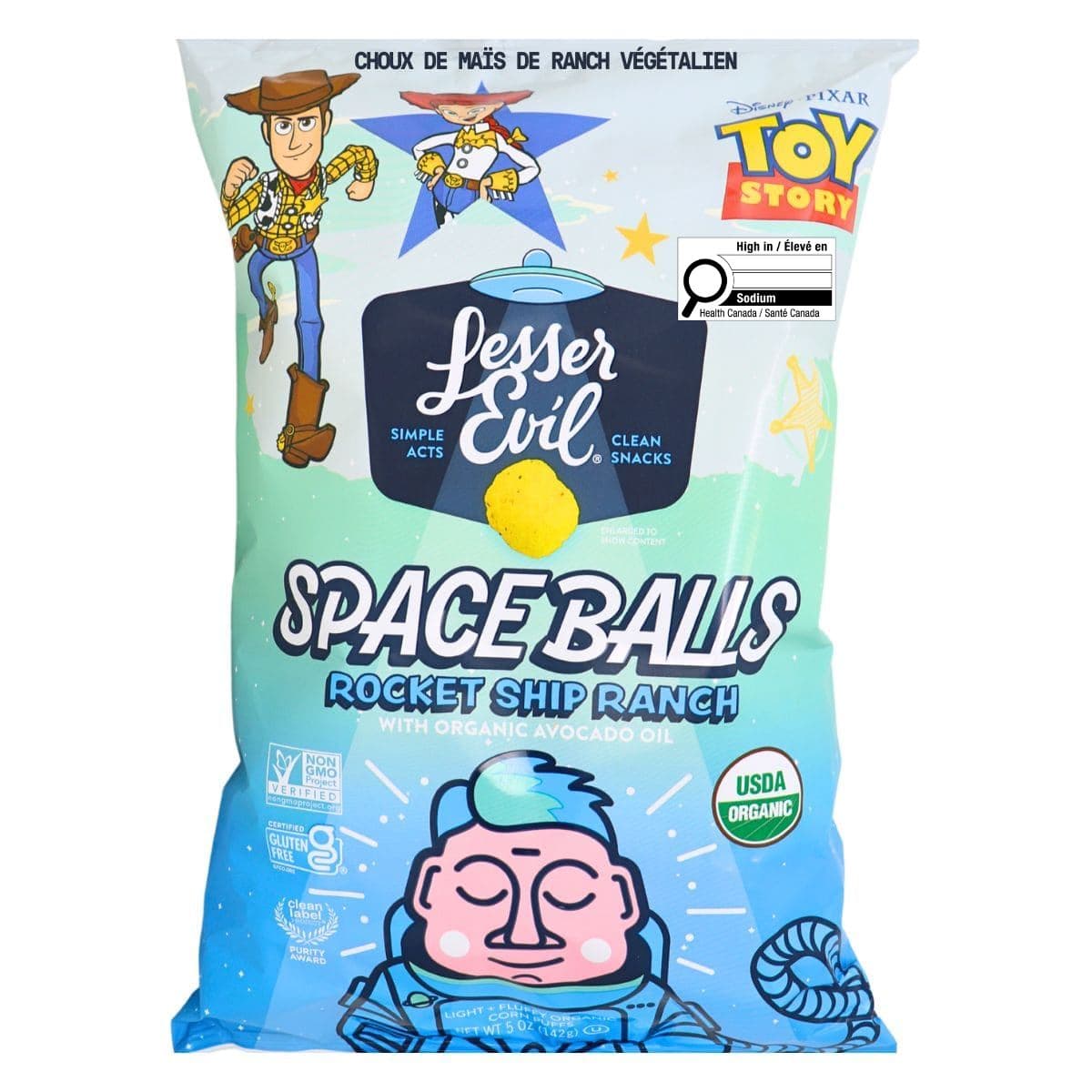 Lesser Evil Organic Corn Puffs Space Balls Ranch Rocket Ship, 142g