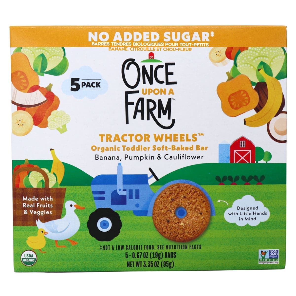 Once Upon a Farm Tractor Wheels Organic Toddler Soft-Baked Bars Banana, Pumpkin & Cauliflower, 5 Bars