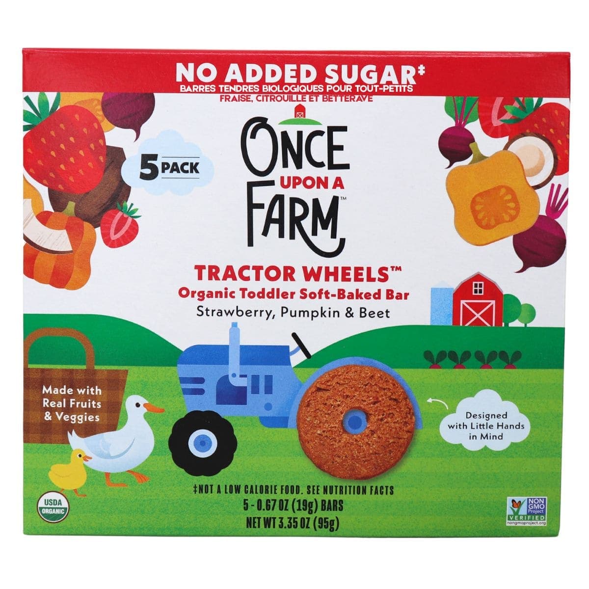 Once Upon a Farm Tractor Wheels Organic Toddler Soft-Baked Bars Strawberry, Pumpkin & Beet, 5 Bars