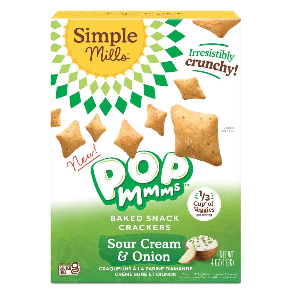Simple Mills Gluten-Free Pop Mmms Veggie Flour Baked Crackers Sour Cream & Onion, 113g