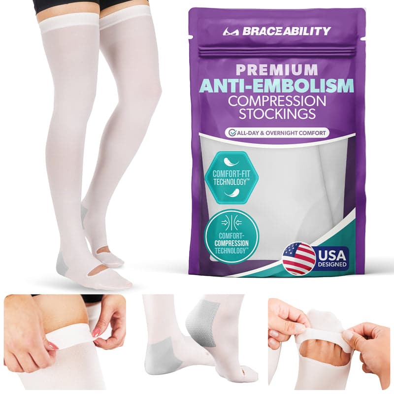 Anti-Embolism Stockings - Thigh-High Post Surgery Compression Socks for DVT, Varicose Veins and Edema (1 Pair) - 2XL