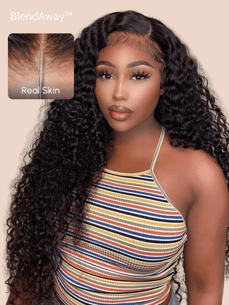 28'' 5x5 HD BlendAway Lace Closure Black Glueless Jerry Curly/Kinky Curly Human Hair Wig