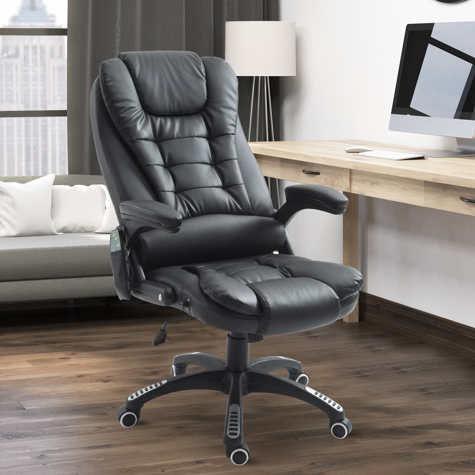 HOMCOM Executive Office Chairs Heated Massage High Back Reclining Office Chair Swivel Leather Adjustable Vibrating Furniture Black | Aosom Canada