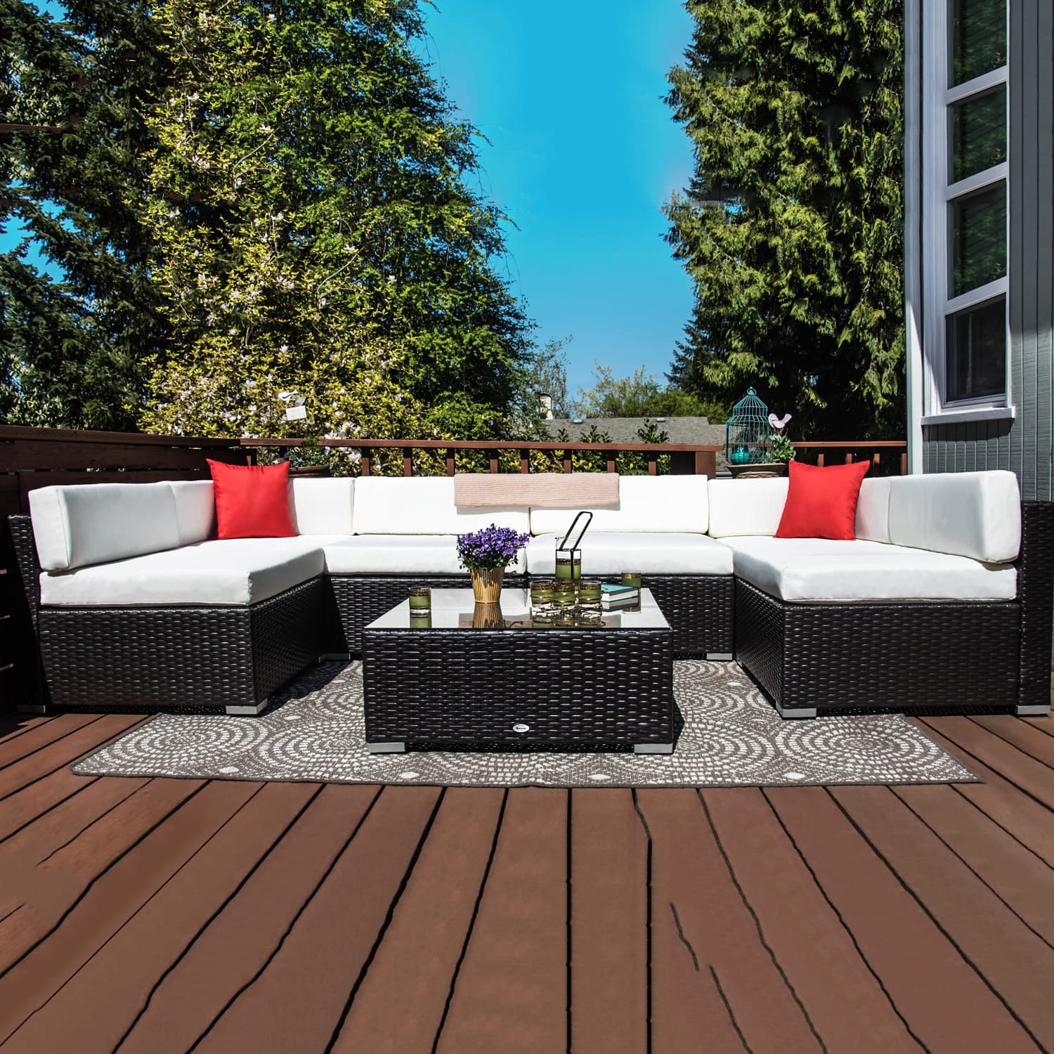 Outsunny 7 Pieces Garden Wicker Sectional Sofa Set Patio Outdoor Furniture All Weather with Cushion | Aosom Canada