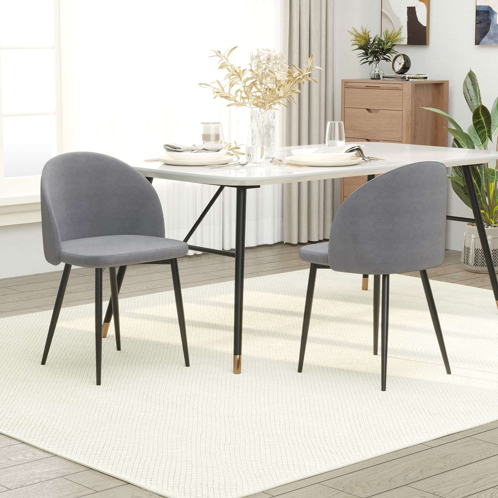 HOMCOM Velvet Dining Delight: Elegant Mid-Back Side Chairs Set of 2 for Dining Room or Living Room, Grey Finish | Aosom Canada