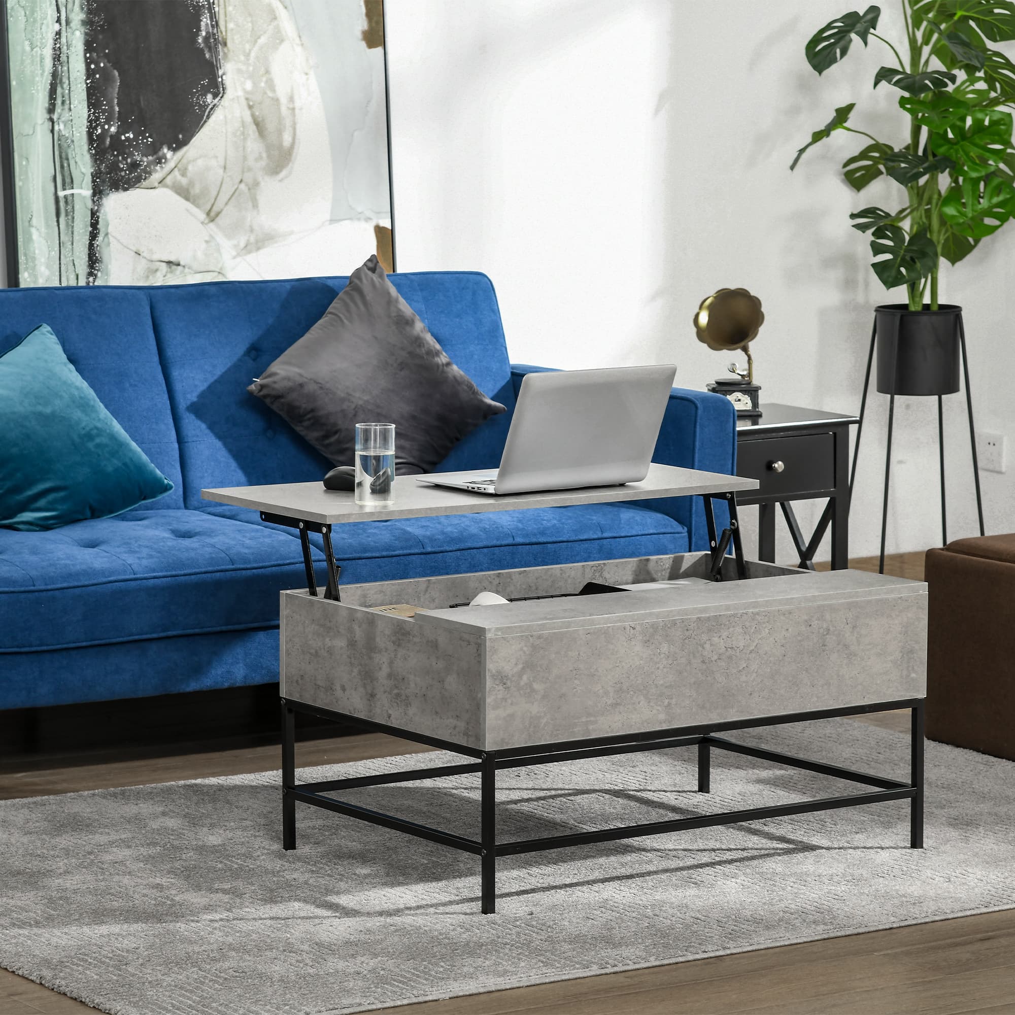 HOMCOM Grey Lift Top Coffee Table with Storage Compartment Modern Center Table for Living Room | Aosom Canada