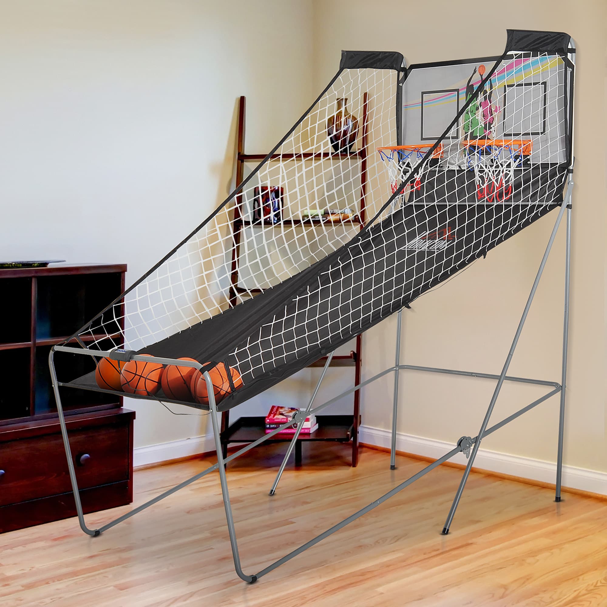HOMCOM Arcade Style Double Shot Basketball Game Indoor Electronic Scoring System Foldable Design with 4 Balls | Aosom Canada