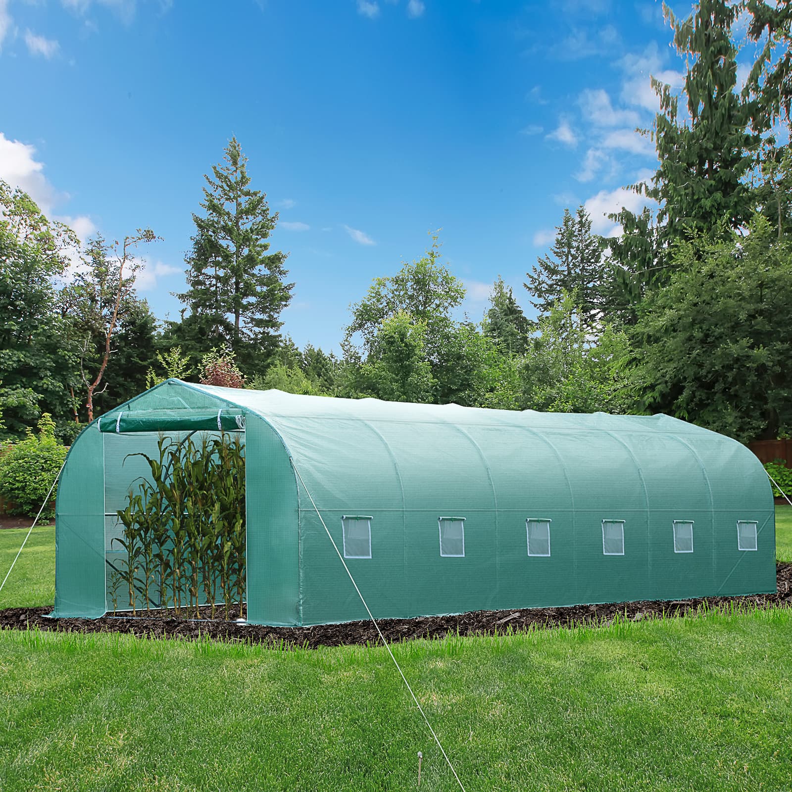 Outsunny 26'x10'x6.8' Large Walk-In Greenhouse Outdoor Garden Plant Seed Tunnel Grow Tent Steel Frame Green | Aosom Canada