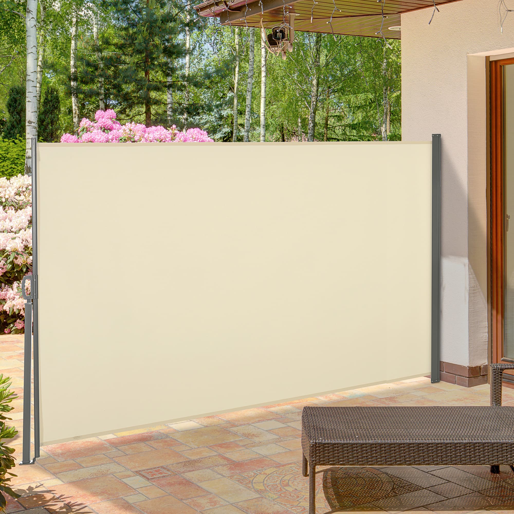 Outsunny Retractable Side Awning 118" x 63" UV Wind Resistant Outdoor Privacy Screen Folding Patio Cream White | Aosom Canada
