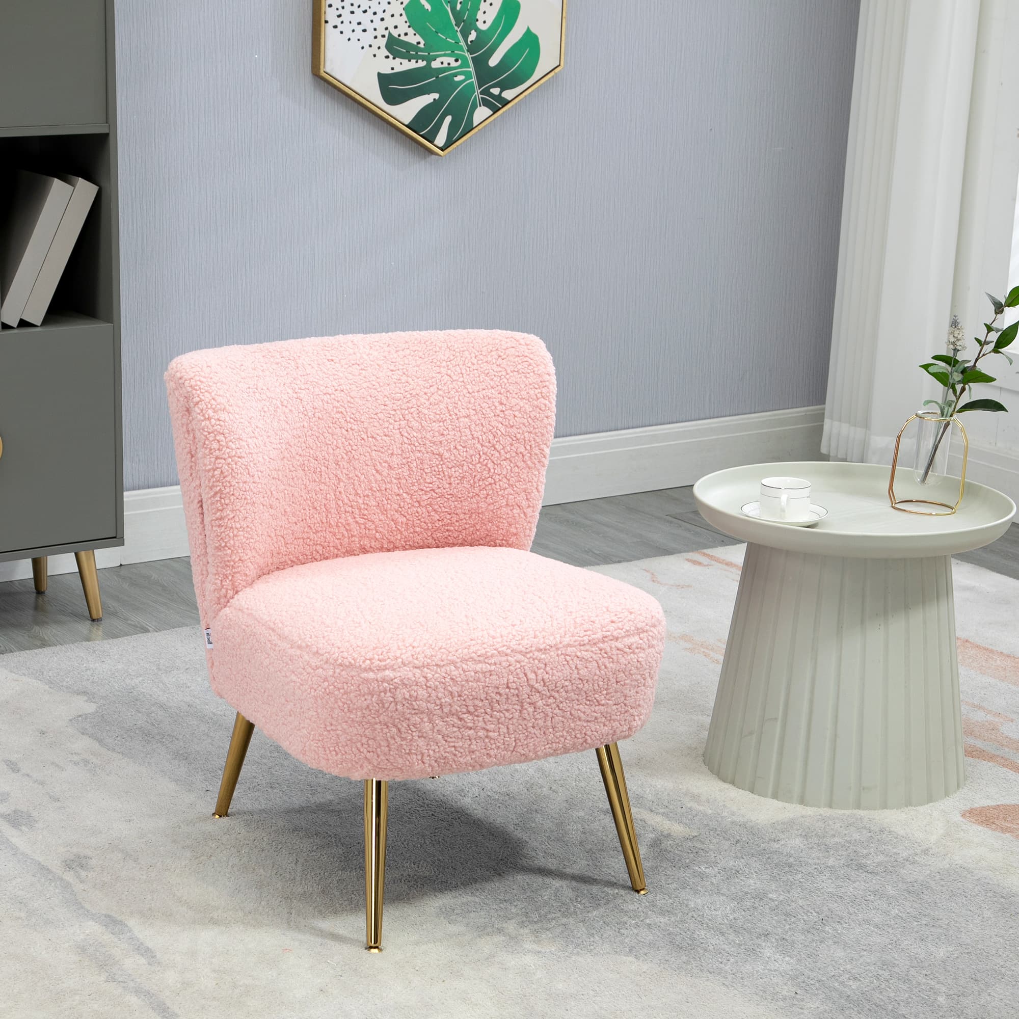 HOMCOM Chic Comfort: Soft Upholstered Lounge Chair with Gold Legs, Pink Hue for Bedroom Seating | Aosom Canada