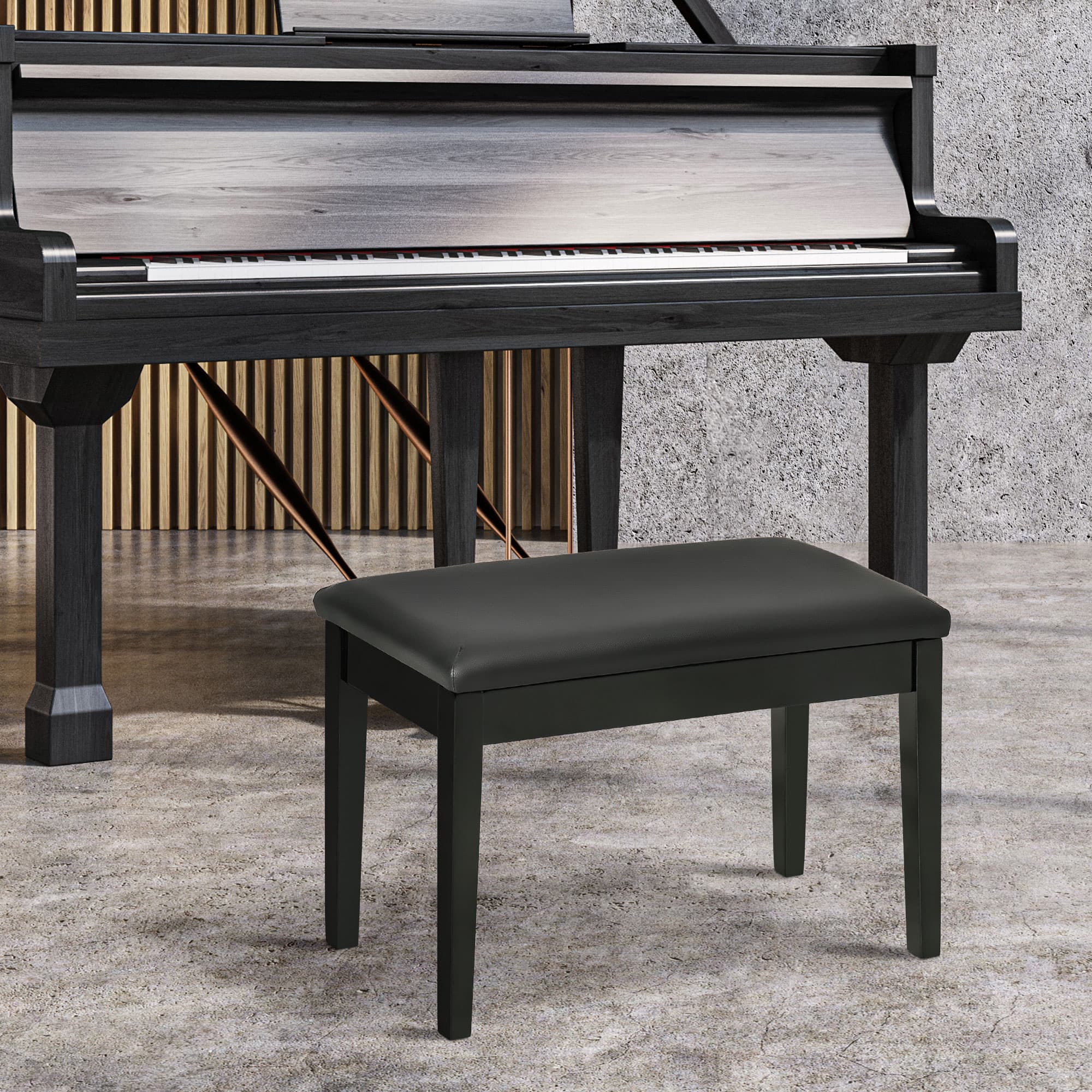 HOMCOM Elegant Piano Bench Stool PU Leather Padded Seat Rubber Wood Legs Music Storage Compartment Black | Aosom Canada