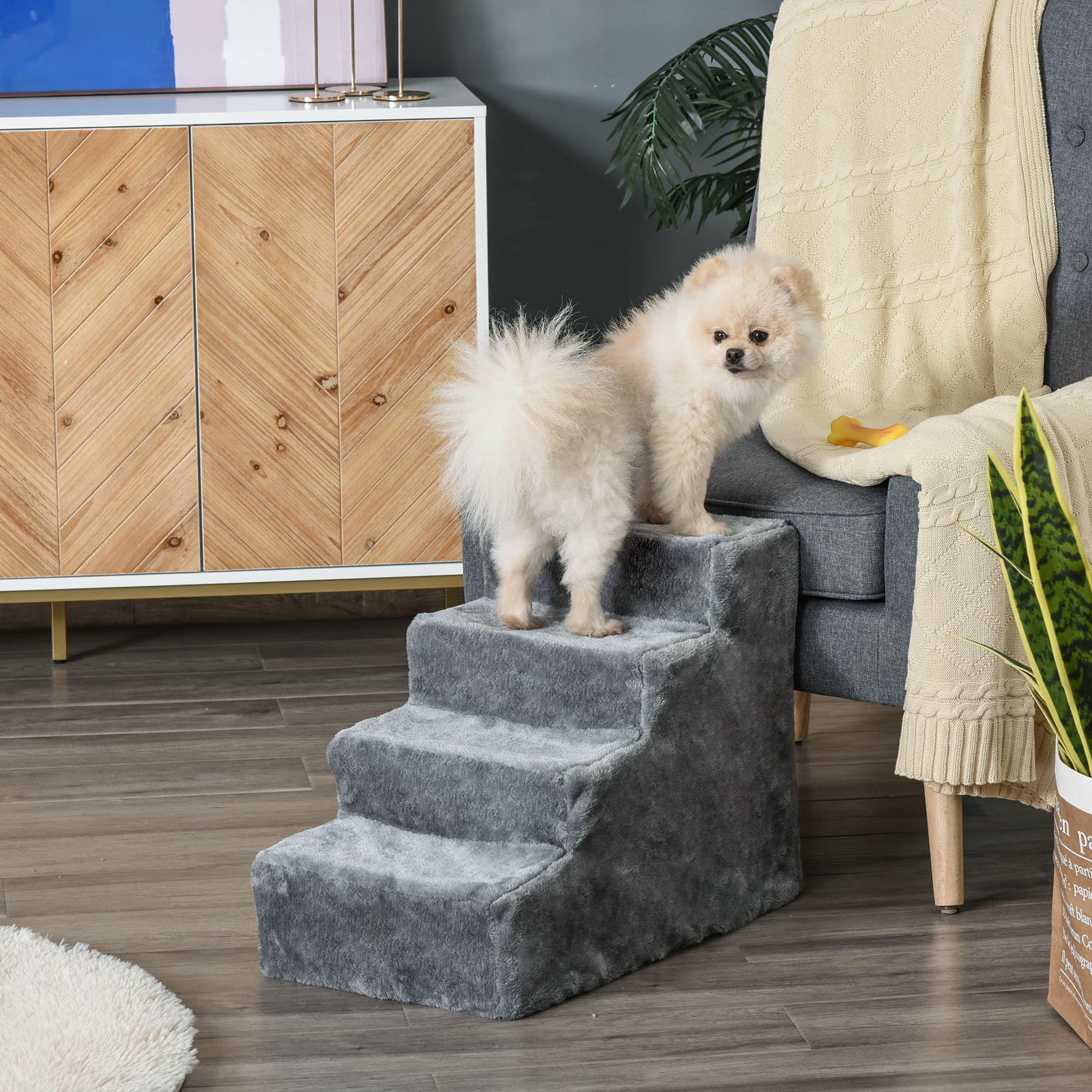 PawHut Paw-fect Ascent: Removable Cover Dog Ramp for Bed Sofa, Non-Slip Light Grey Finish | Aosom Canada