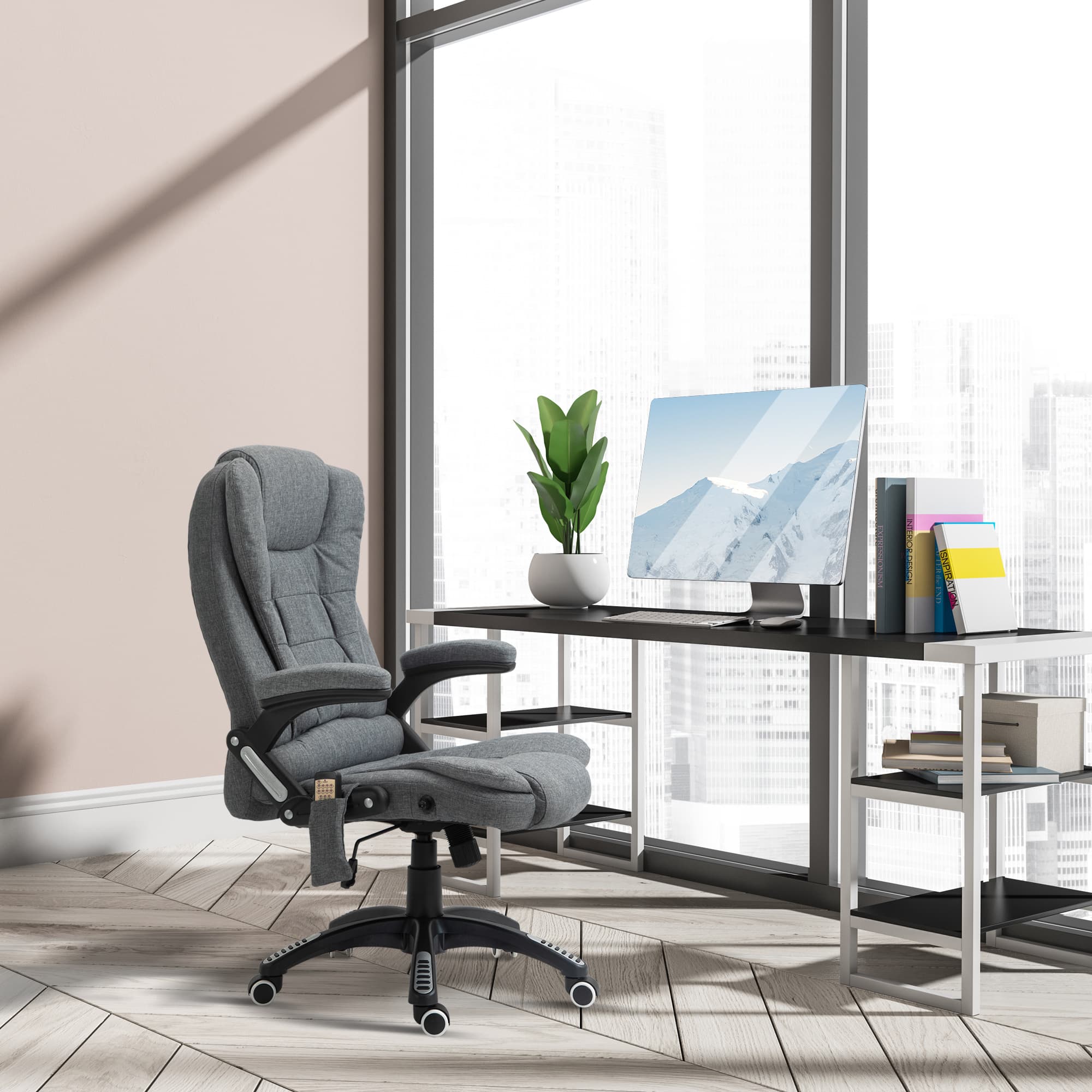 Vinsetto High Back Executive Office Chair - 6 Point Vibrating Massage, Reclining, Swivel Wheels in Grey | Aosom Canada