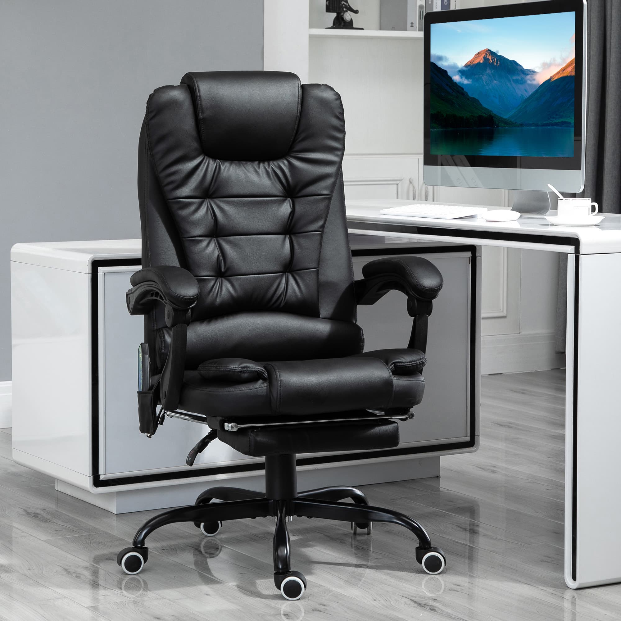 Vinsetto Reclining Office Chair with Footrest, Vibrating Massage Chair, Reclining Back, Adjustable Height, Black| Aosom Canada