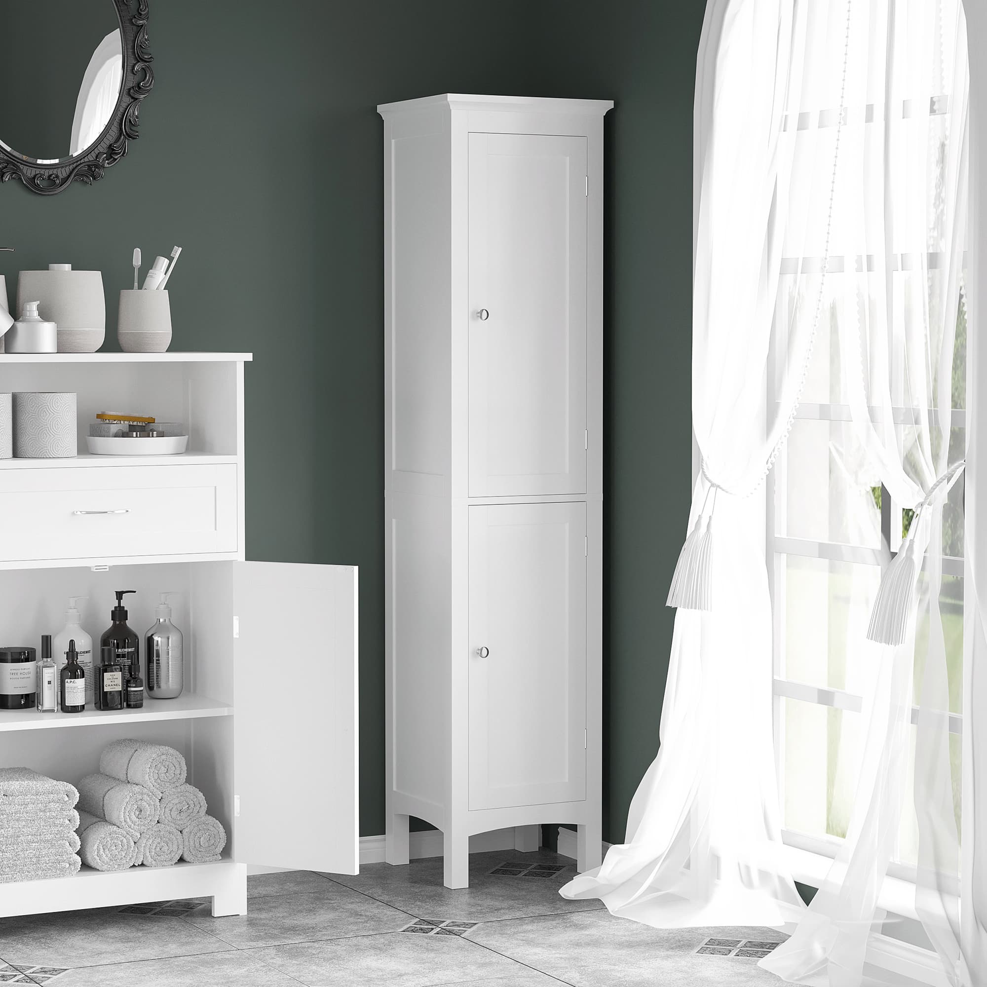 kleankin Tall Bathroom Storage Tower: Freestanding Cabinet with Adjustable Shelves & Cupboards, Pure White | Aosom Canada