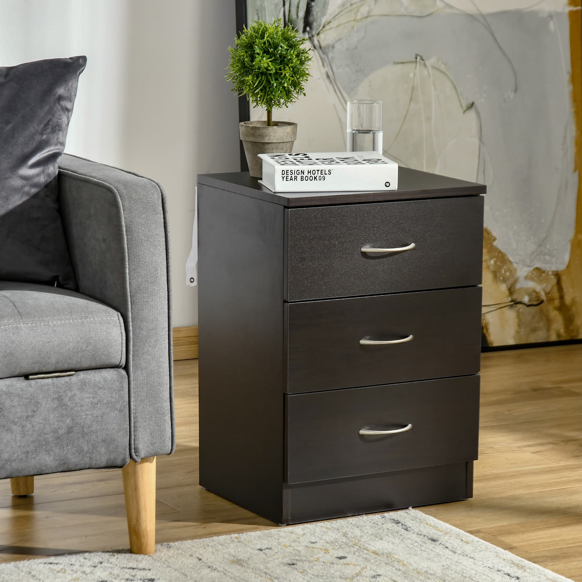 HOMCOM Bedside Table Set of 2, Night Stand with Drawer, Open Shelf and Metal Rail for Bedroom, Living Room, White | Aosom Canada