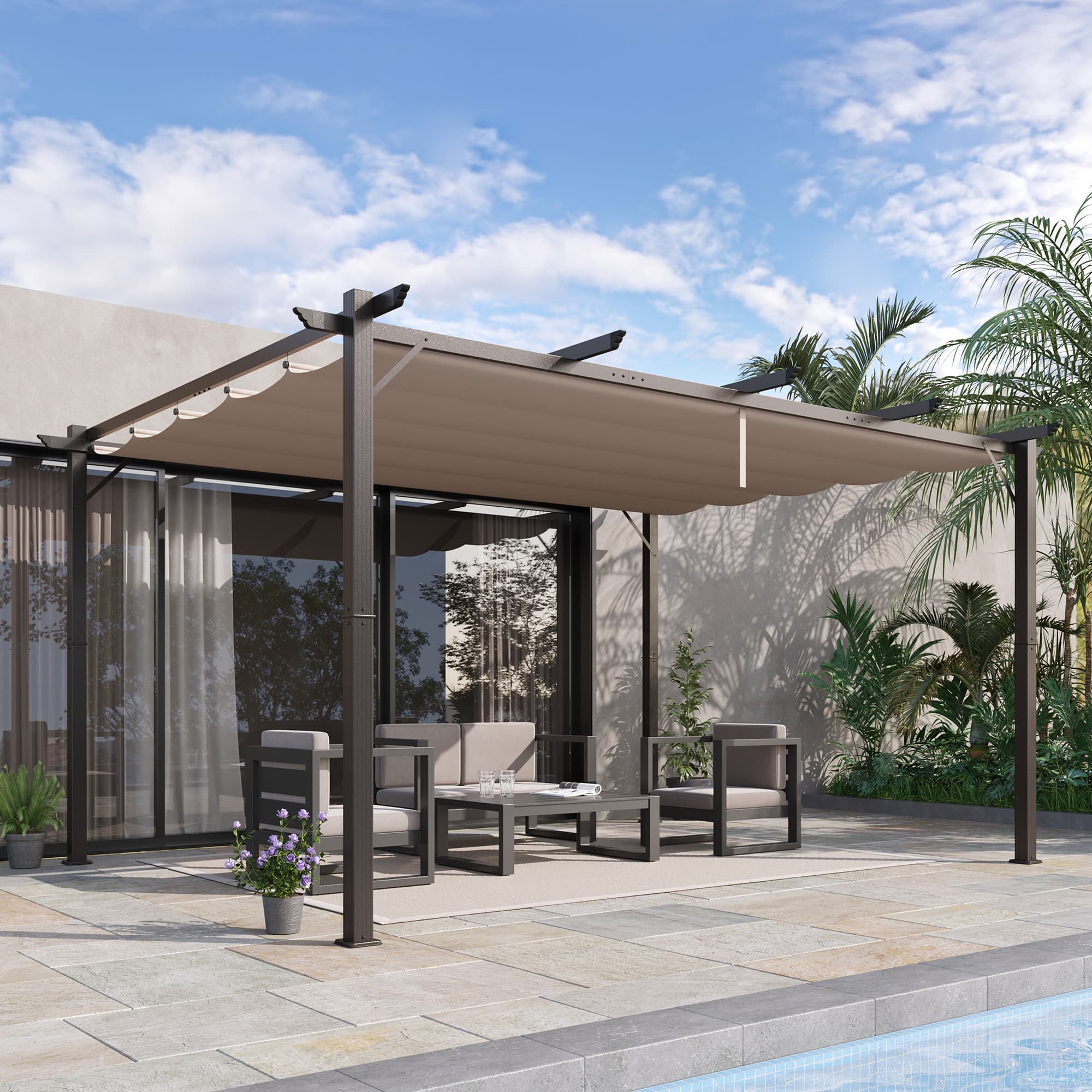 Outsunny 10'x13' Aluminium Pergola Gazebo Outdoor Canopy Sunshade Square Garden Shelter Trellis Brown | Aosom Canada