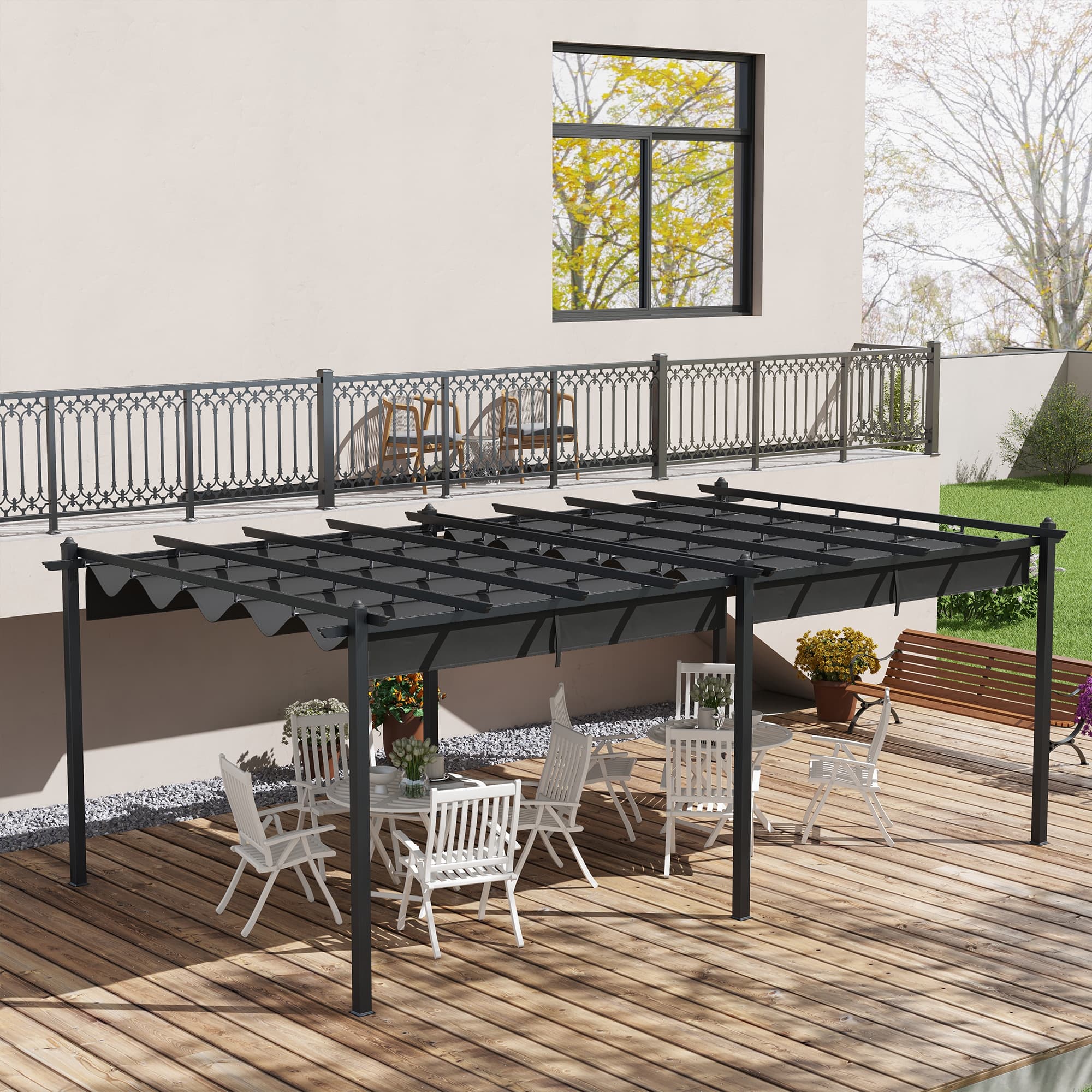 Outsunny Aluminum Retractable Pergola 11.7'x19.6' for Patio Garden Deck Grill Shade Canopy | Aosom Canada