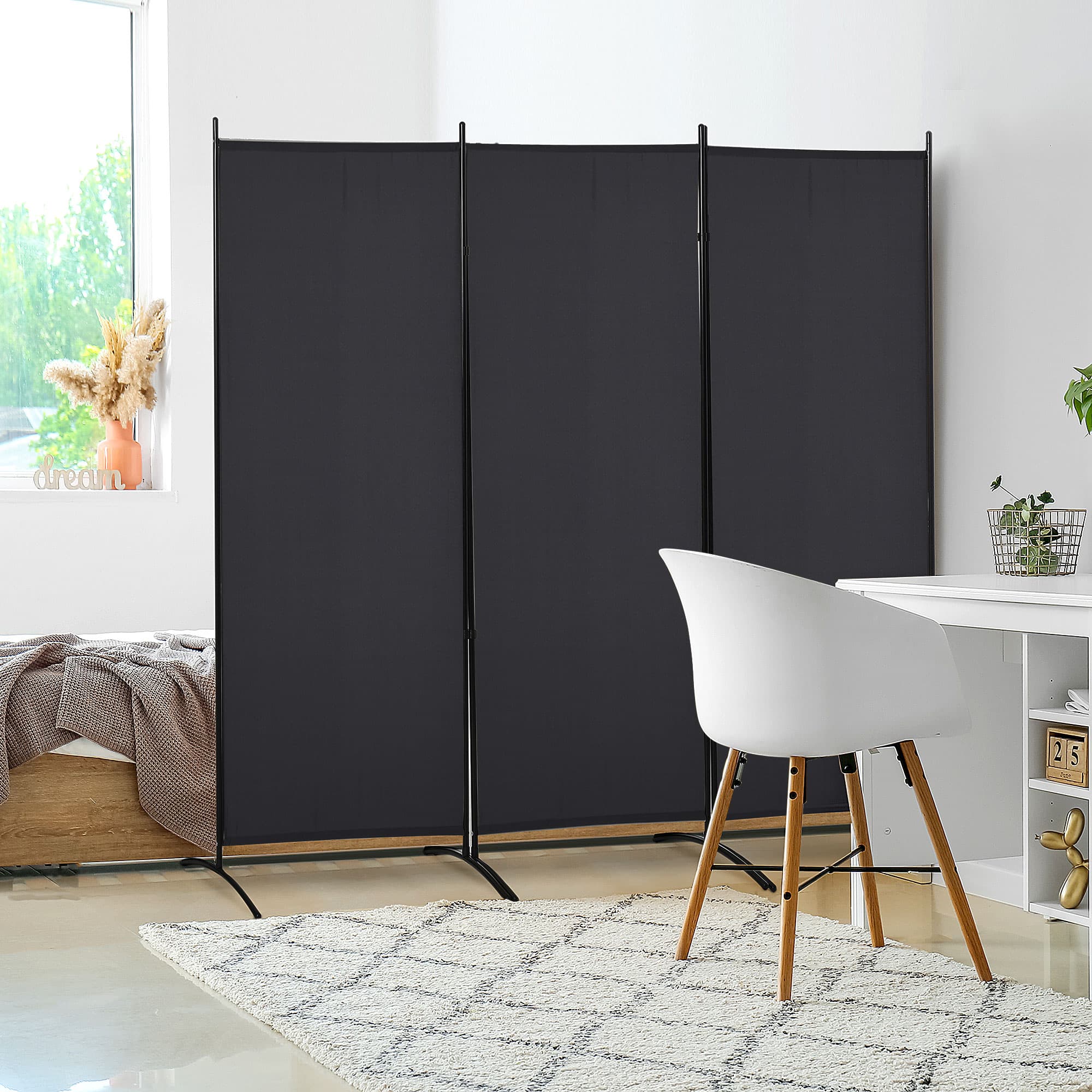 HOMCOM Minimalist Elegance Room Divider: 3-Panel Double Hinged Folding Wall Partition for Home Office, Sleek Black | Aosom Canada