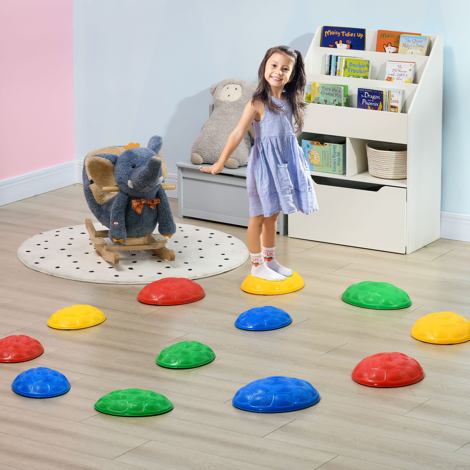 Outsunny 12pc Balance Stepping Stones for Kids with Anti-slip Mat Turtle Shell Shape Balance Stones for Ages 3-8 | Aosom Canada