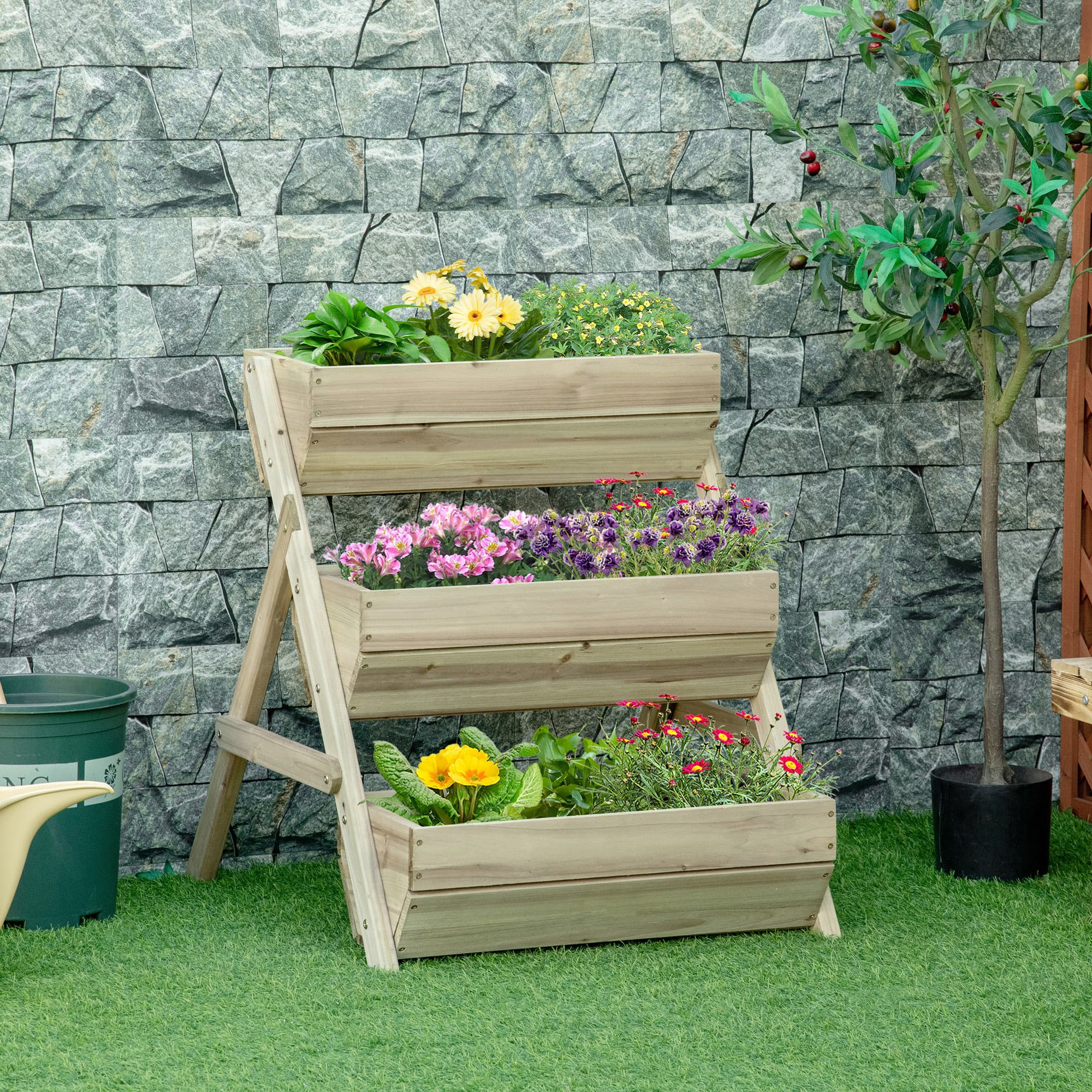 Outsunny 3 Tier Elevated Planter Box Vertical Wooden Raised Garden Bed Flowers Veggies Herbs Patio Backyard 26" x 30" x 30" Green | Aosom Canada