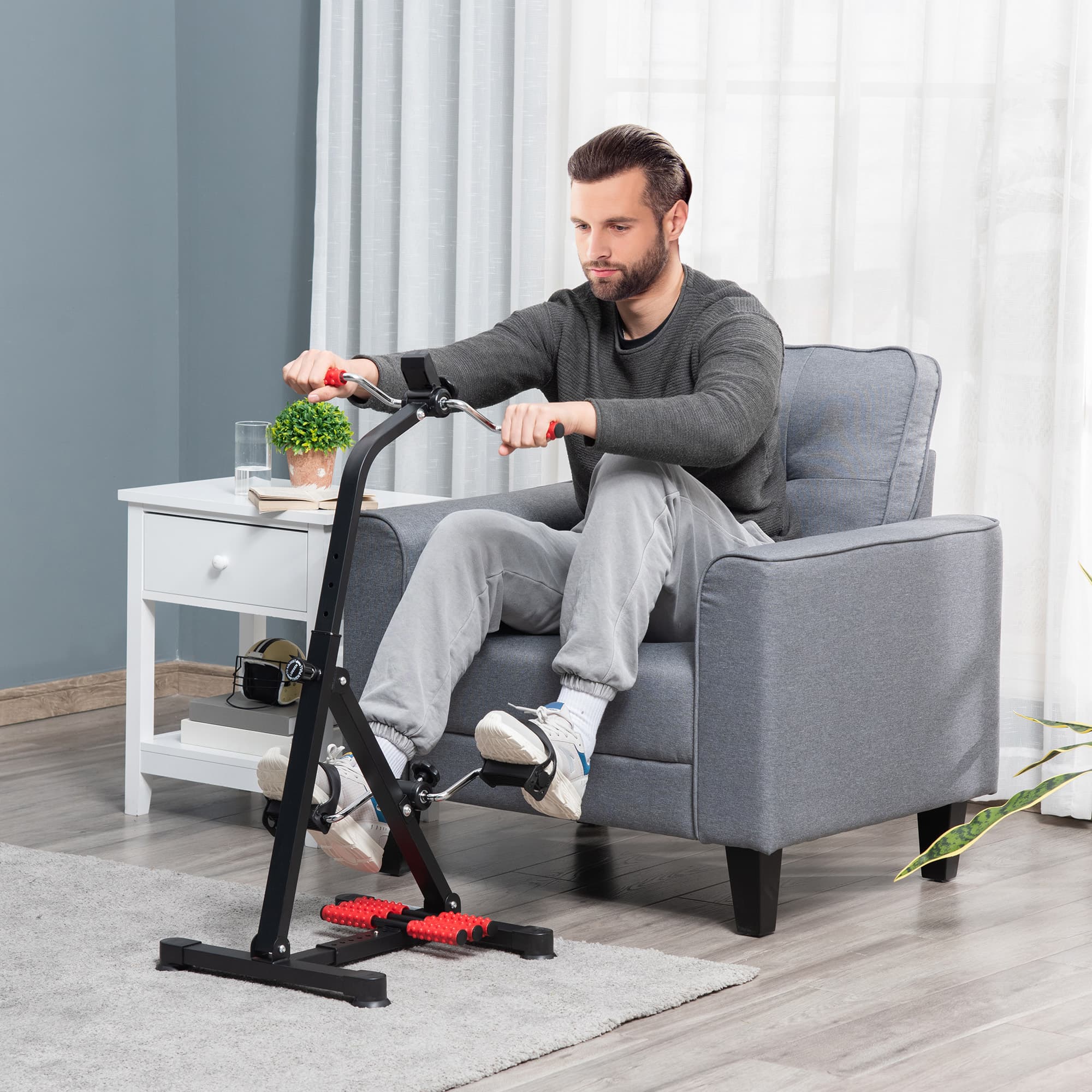 Soozier Pedal Exerciser, Hand Arm Knee and Leg Exercise Machine, Height-adjustable, with LCD Display and Foot Massage Roller | Aosom Canada