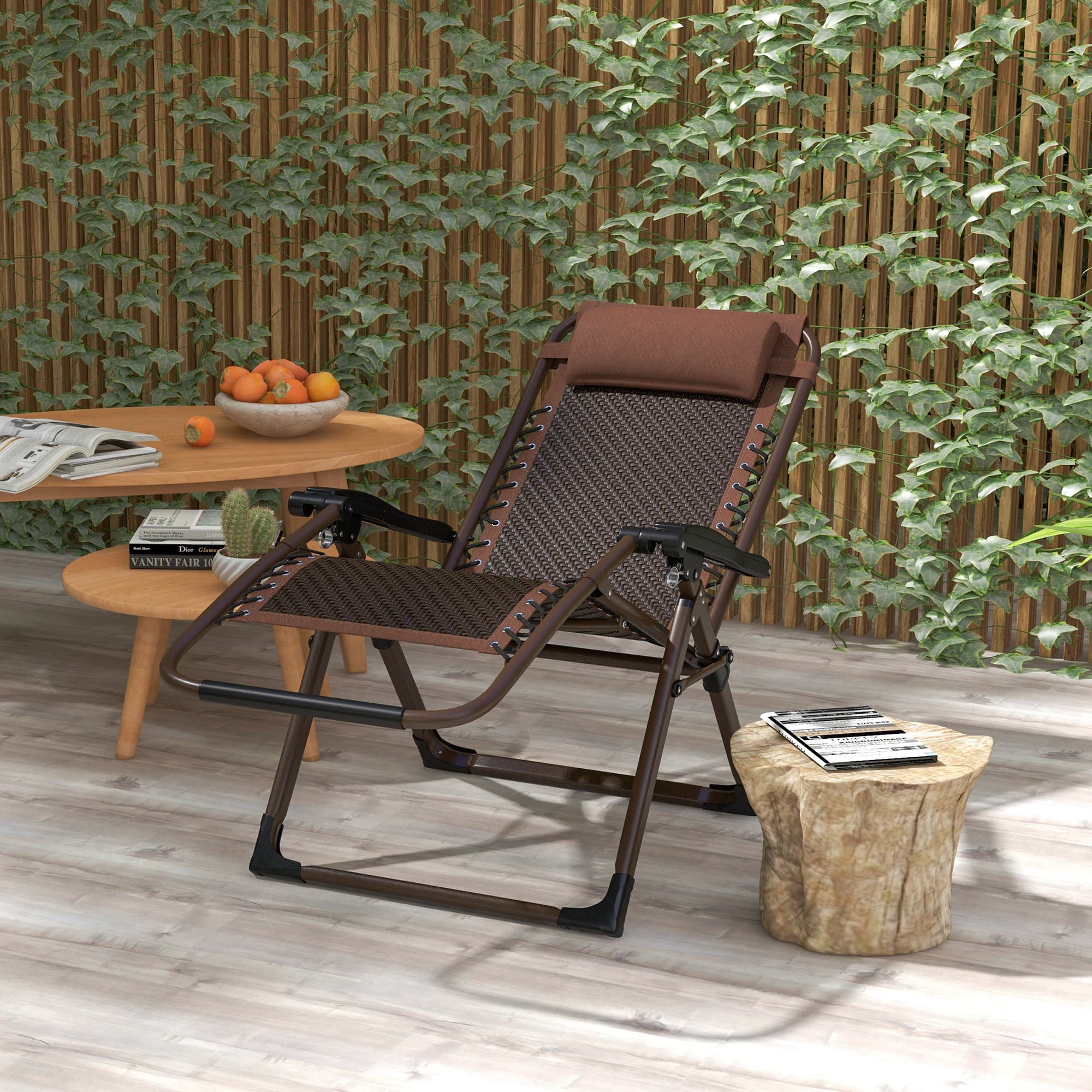 Outsunny Outdoor Zero Gravity Reclining Chair Folding PE Rattan Patio Lounge with Back Headrest Footrest Brown | Aosom Canada
