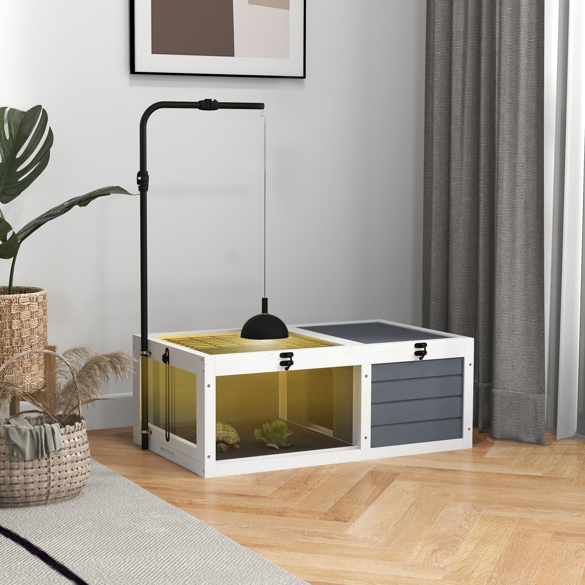 PawHut Tortoise Sanctuary: Wooden Enclosure with Adjustable Lamp Holder, Openable Lids, Pull-out Trays | Aosom Canada