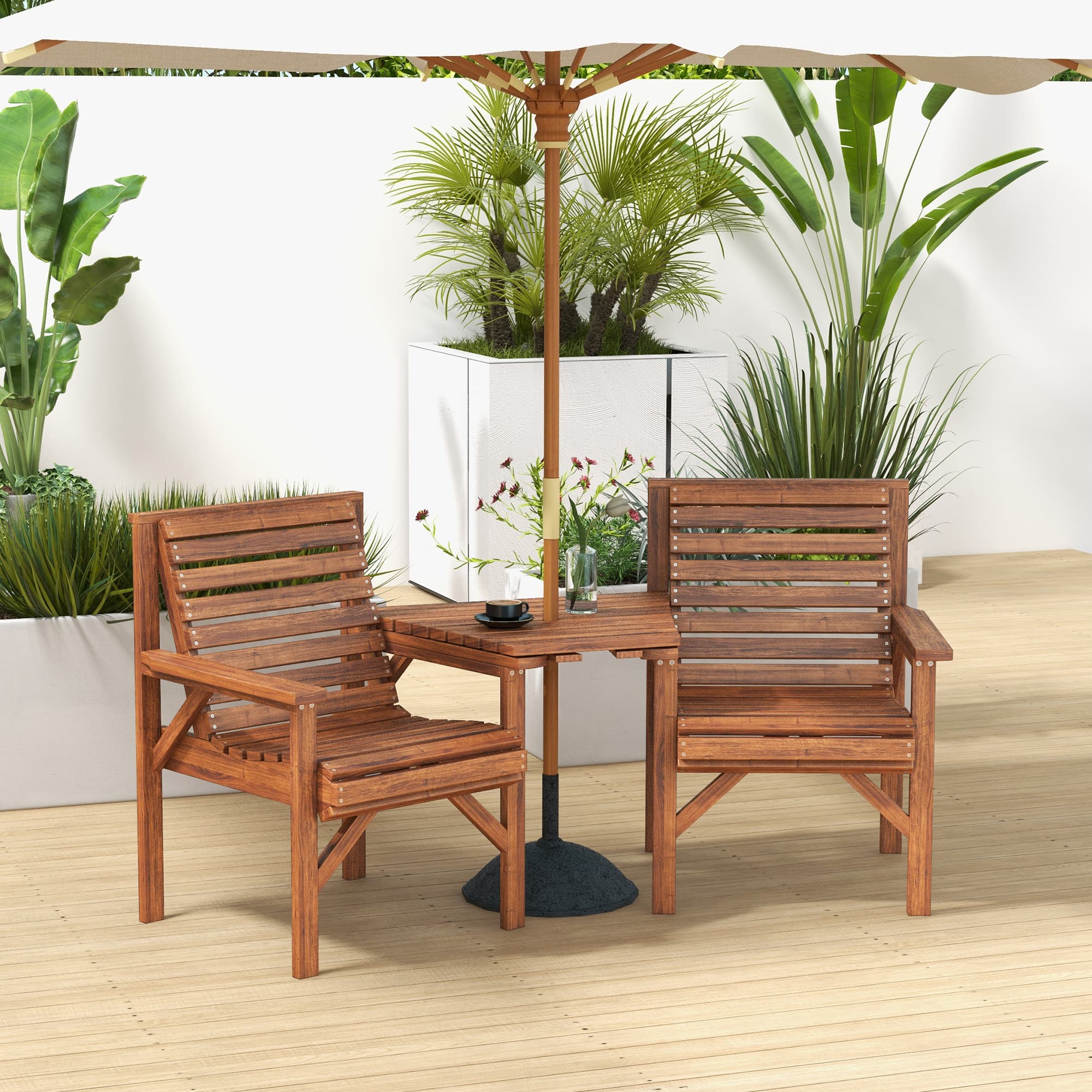 Outsunny 3Pcs Outdoor Bench Set for Backyard, Balcony, Tan Brown | Aosom Canada