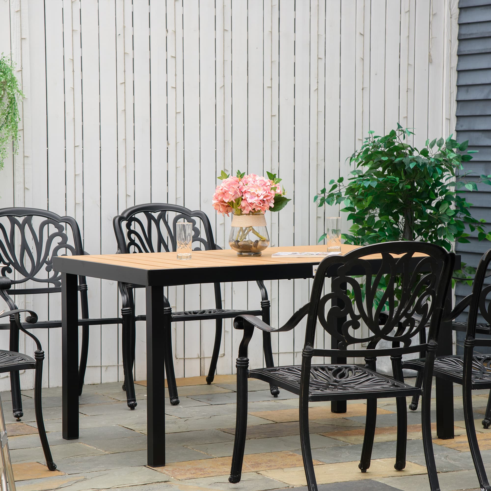 Outsunny Aluminum Outdoor Dining Table for 6, Patio Rectangular Table, 55" L x 35.5" W x 29.25" H, Natural | Aosom Canada