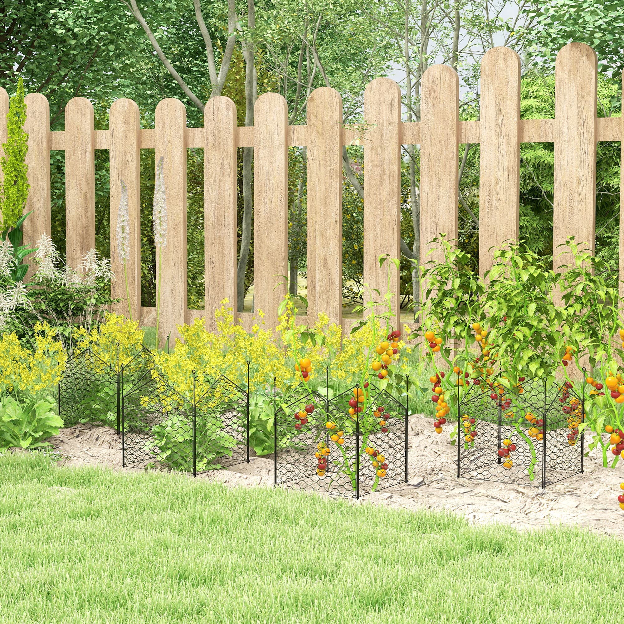 Outsunny 4 Pack Metal Garden Cloches 12"x14" Plant Cages Black Crop Protection to Keep Animals Out | Aosom Canada