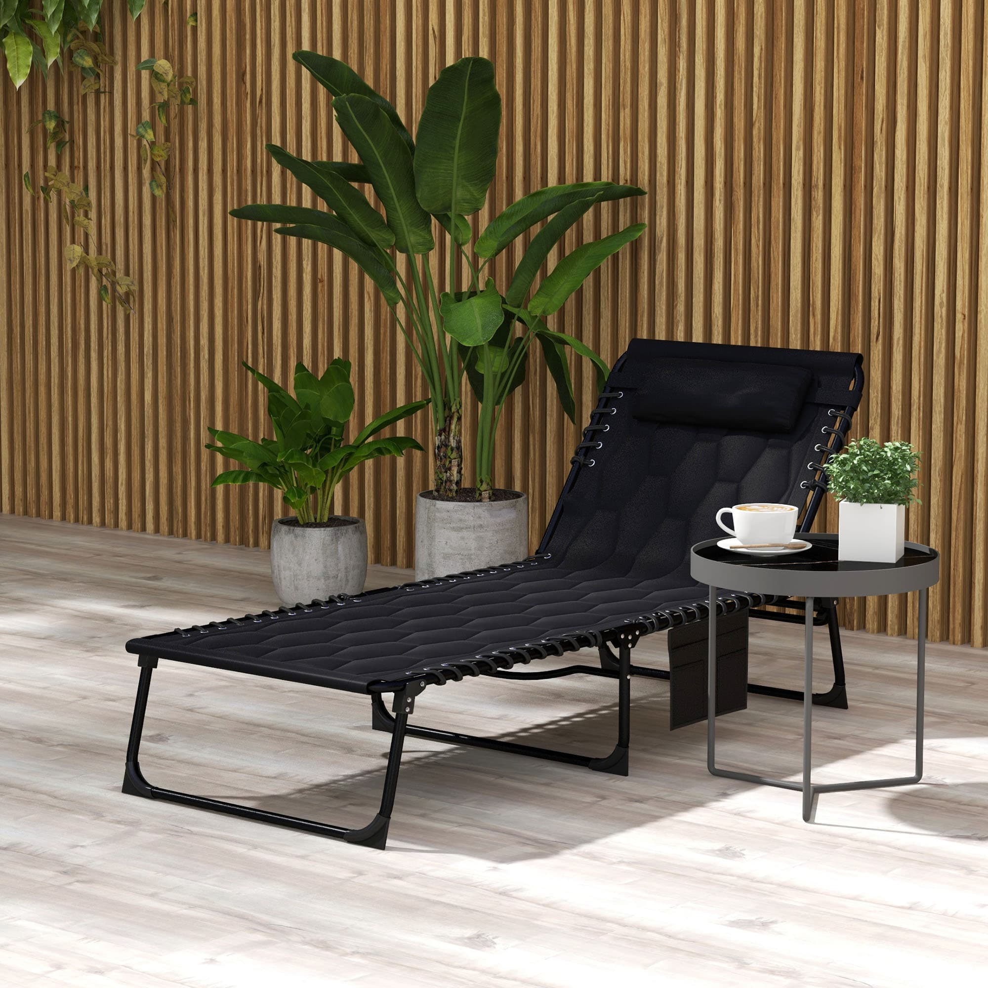 Outsunny Compact Folding Chaise Lounge Reclining Outdoor Chair 25.6" x 74" x 14.2" Portable Design Black | Aosom Canada