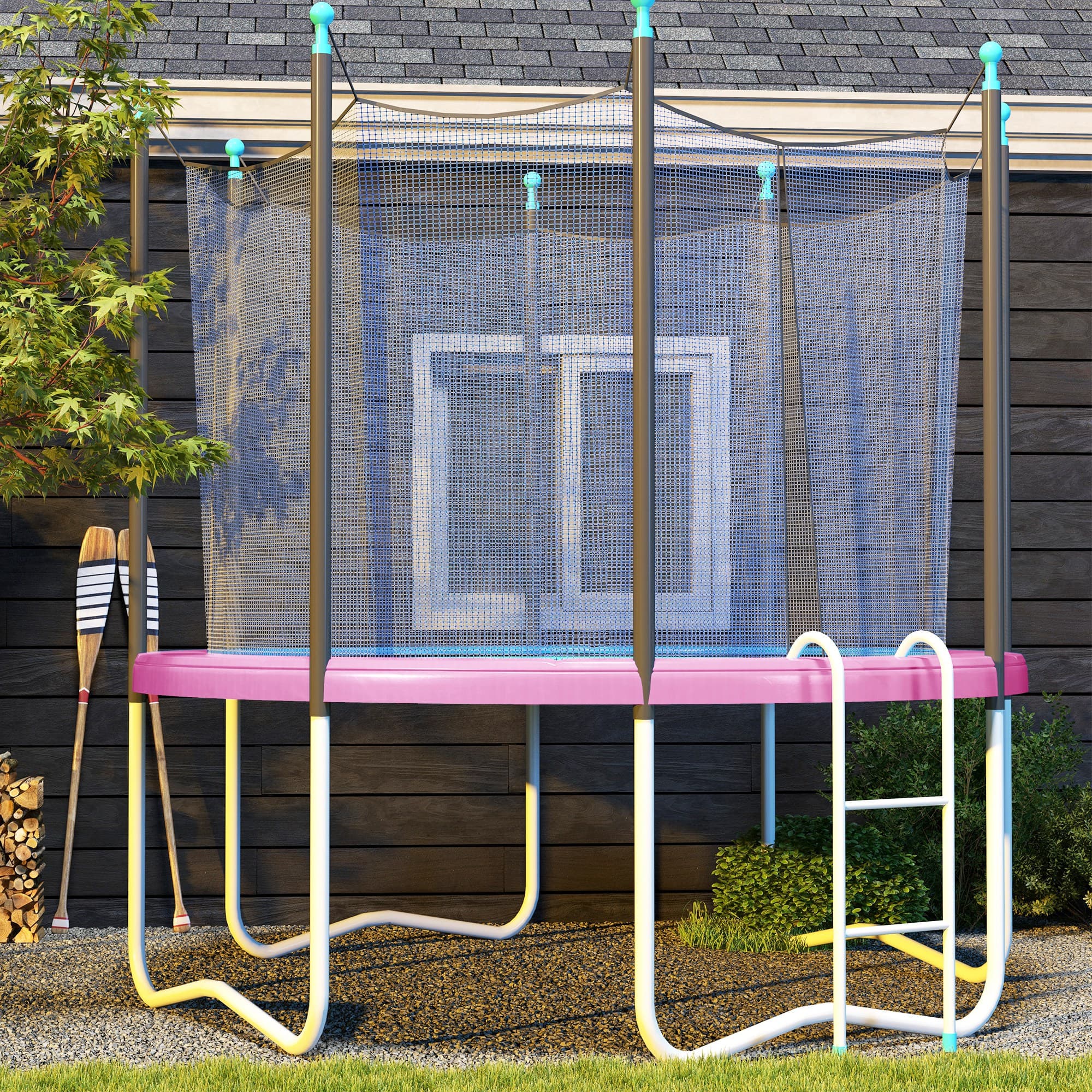 Soozier 8ft Trampoline Spring Cover Pad Replacement Waterproof Portable Pink with Elastic Ropes | Aosom Canada